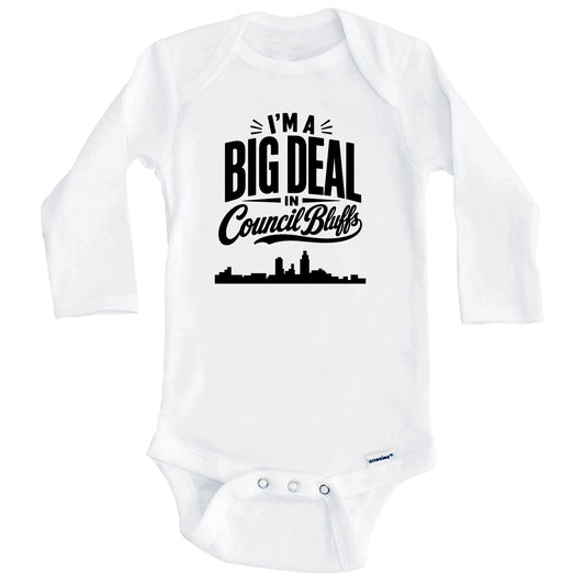I'm A Big Deal In Council Bluffs Iowa Funny Skyline Baby Bodysuit (Long Sleeves)