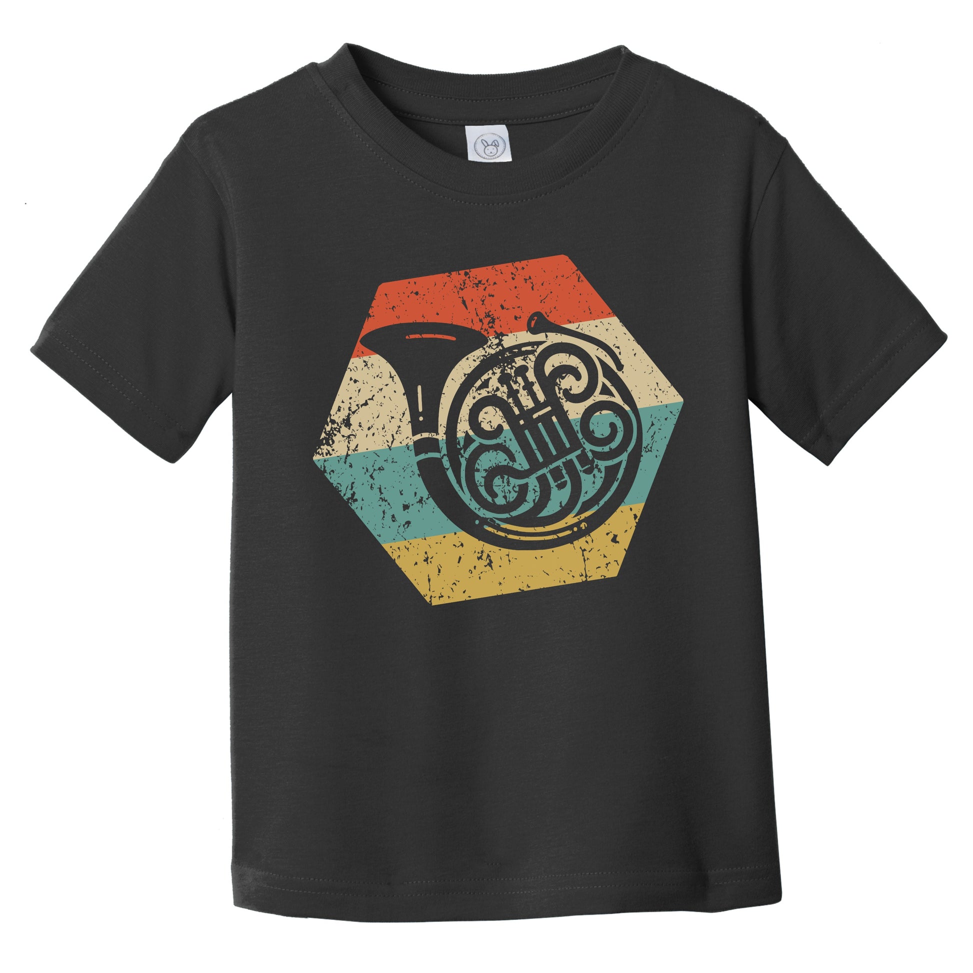 French Horn Retro Distressed Hexagon Musical Instrument Infant Toddler T-Shirt