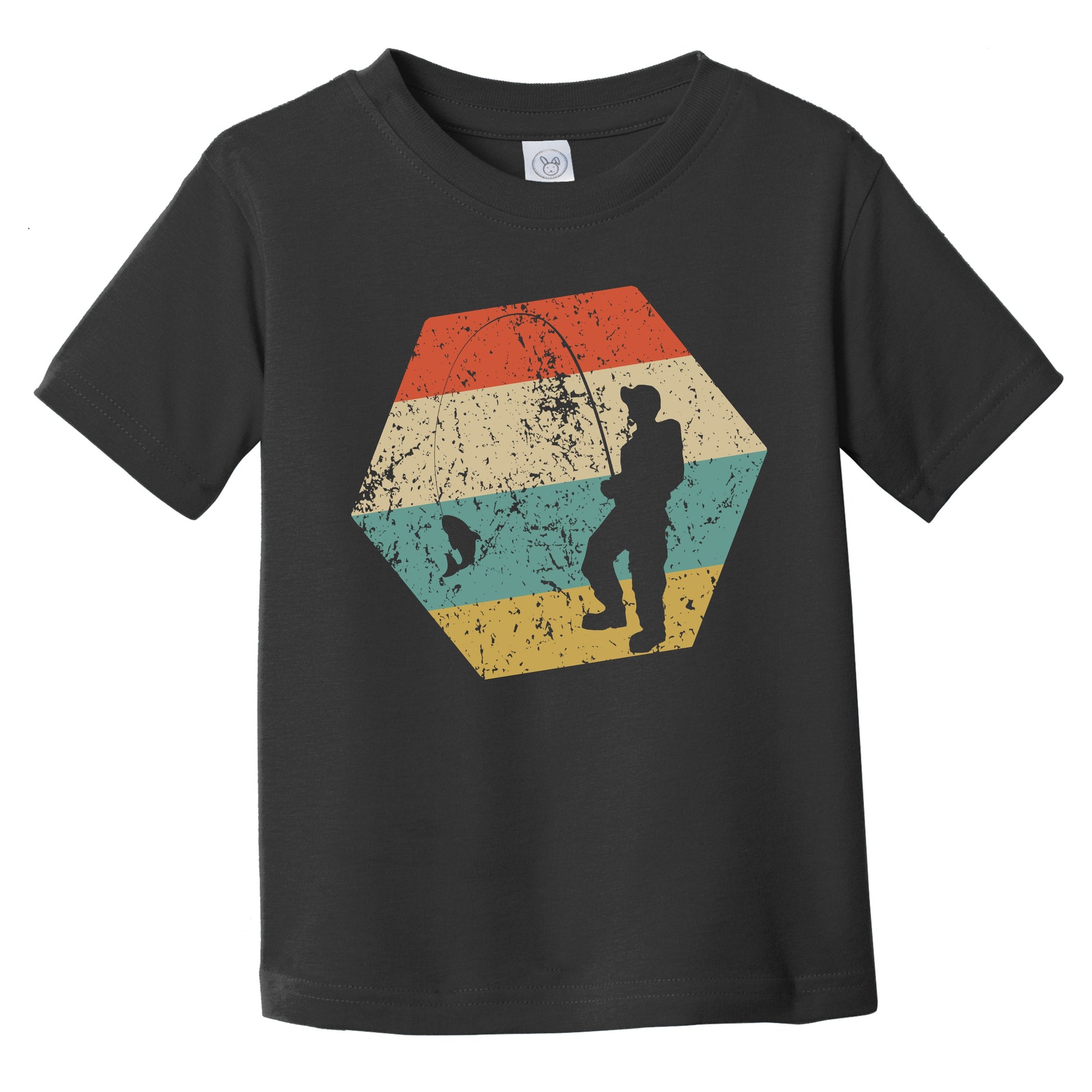 Fishing Retro Distressed Hexagon Fisherman Reeling in Fish Infant Toddler T-Shirt