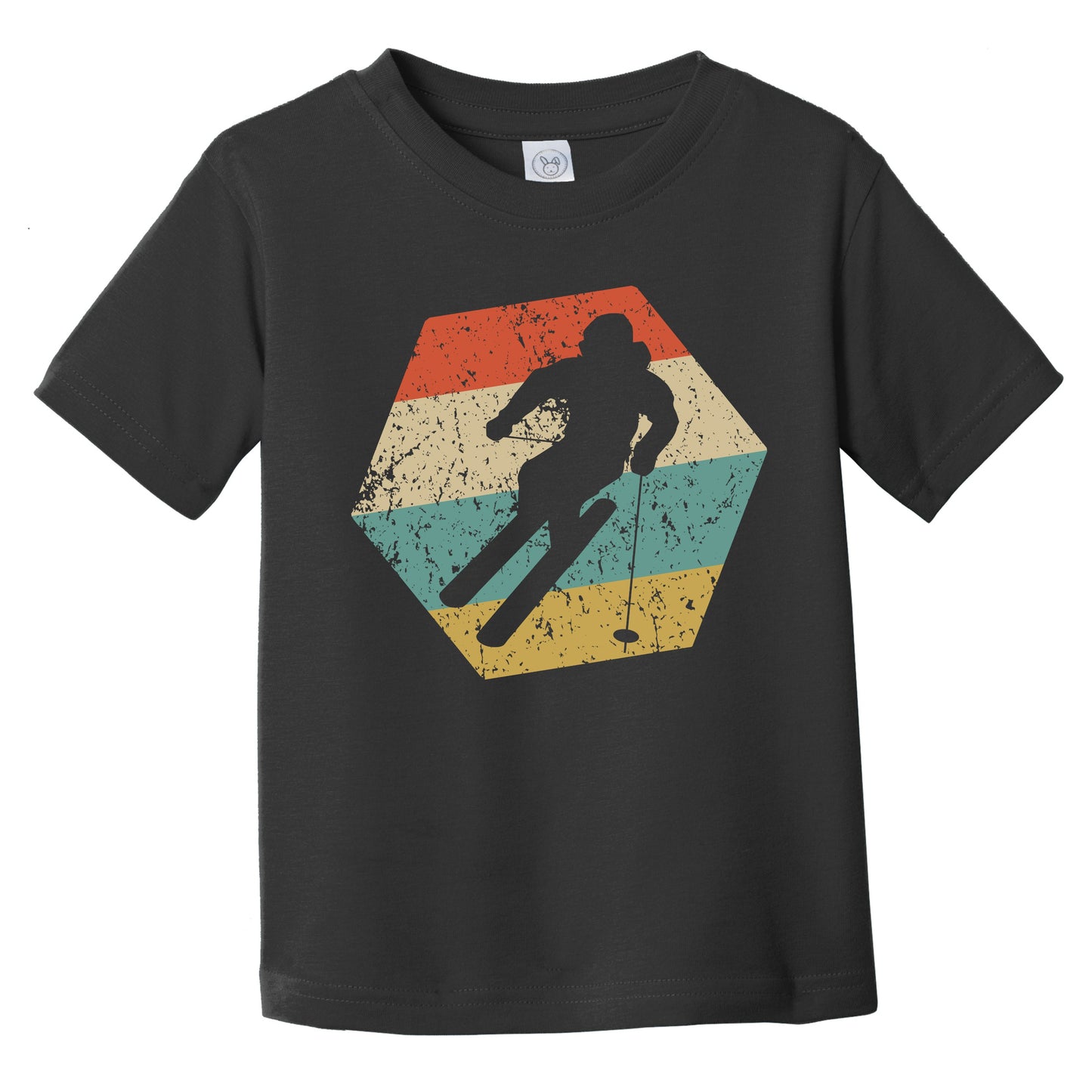 Skier Retro Distressed Hexagon Skiing Infant Toddler T-Shirt