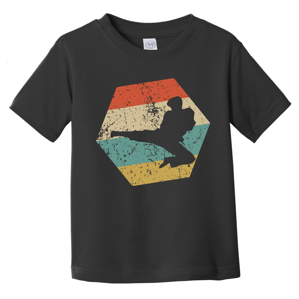 Martial Arts Retro Distressed Hexagon Karate Jump Kick Infant Toddler T-Shirt