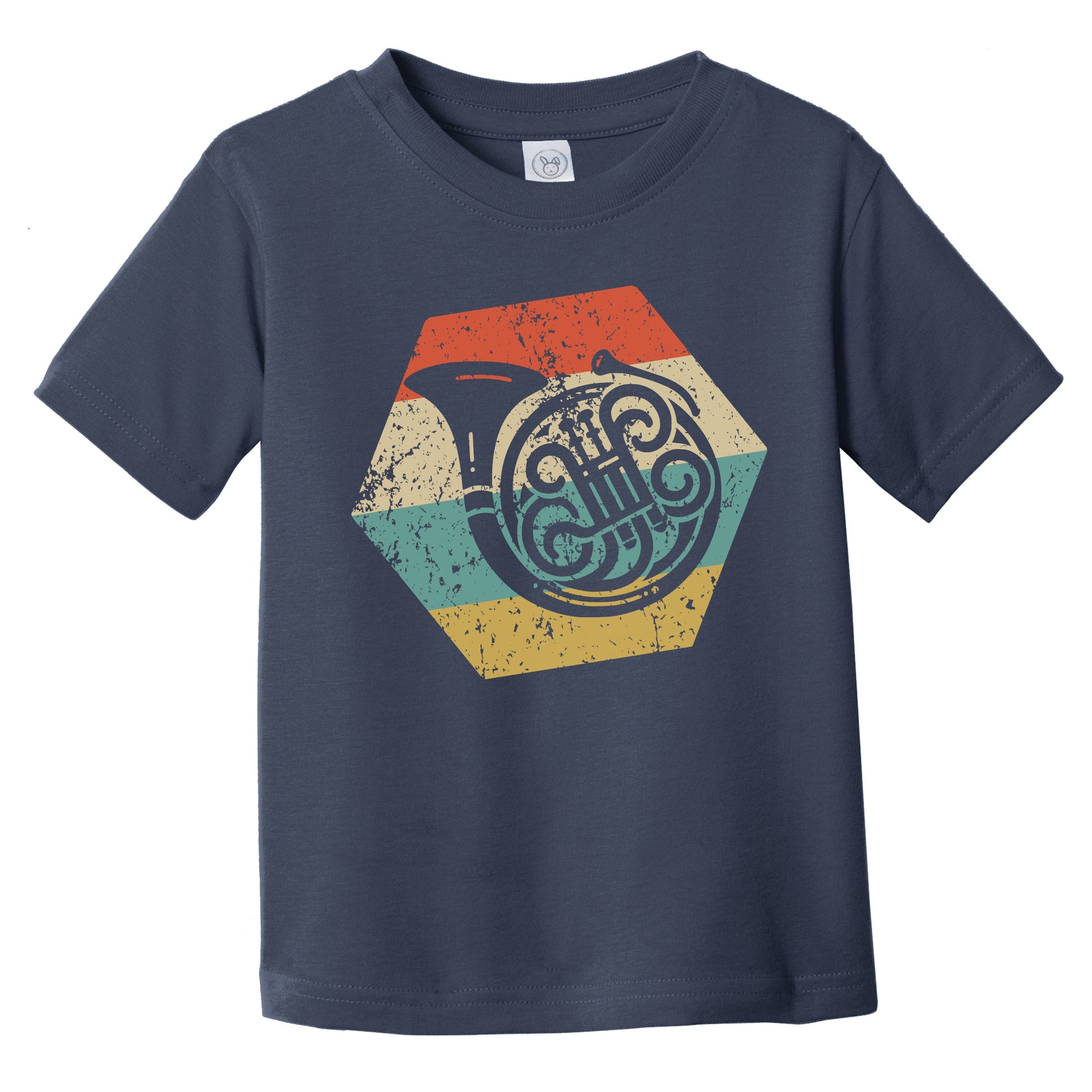 French Horn Retro Distressed Hexagon Musical Instrument Infant Toddler T-Shirt