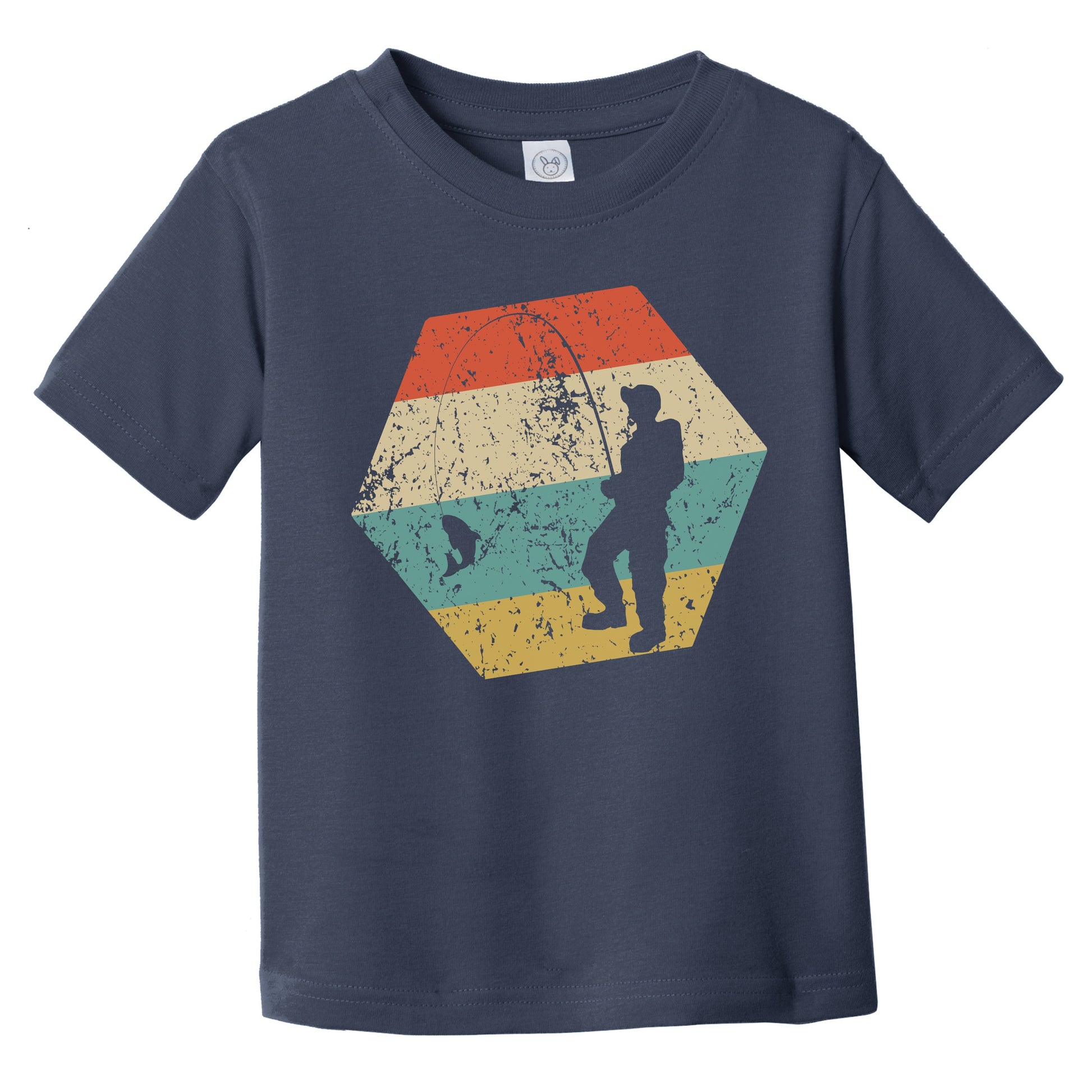 Fishing Retro Distressed Hexagon Fisherman Reeling in Fish Infant Toddler T-Shirt