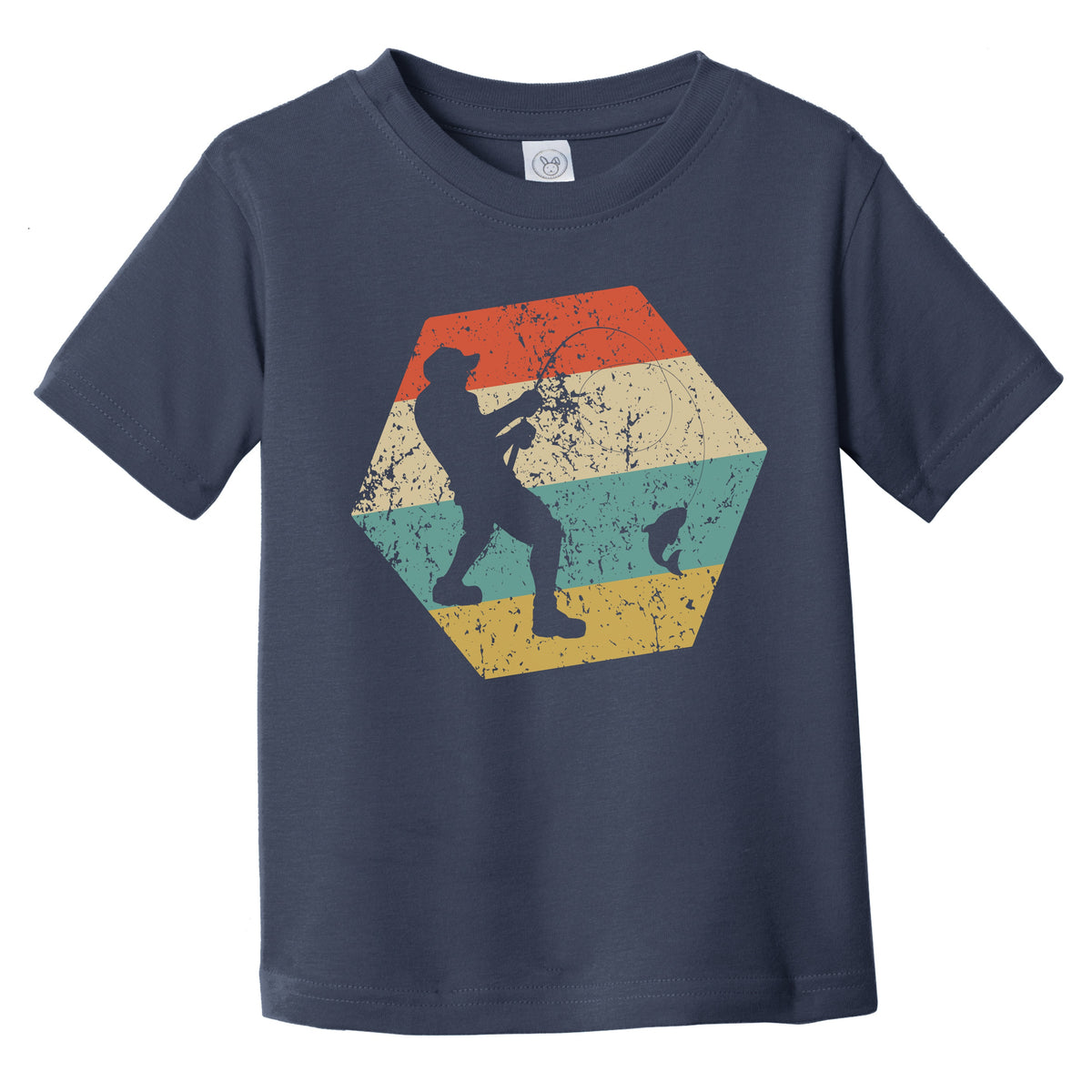 Fishing Retro Distressed Hexagon Fisherman Catching a Fish Infant Toddler T-Shirt