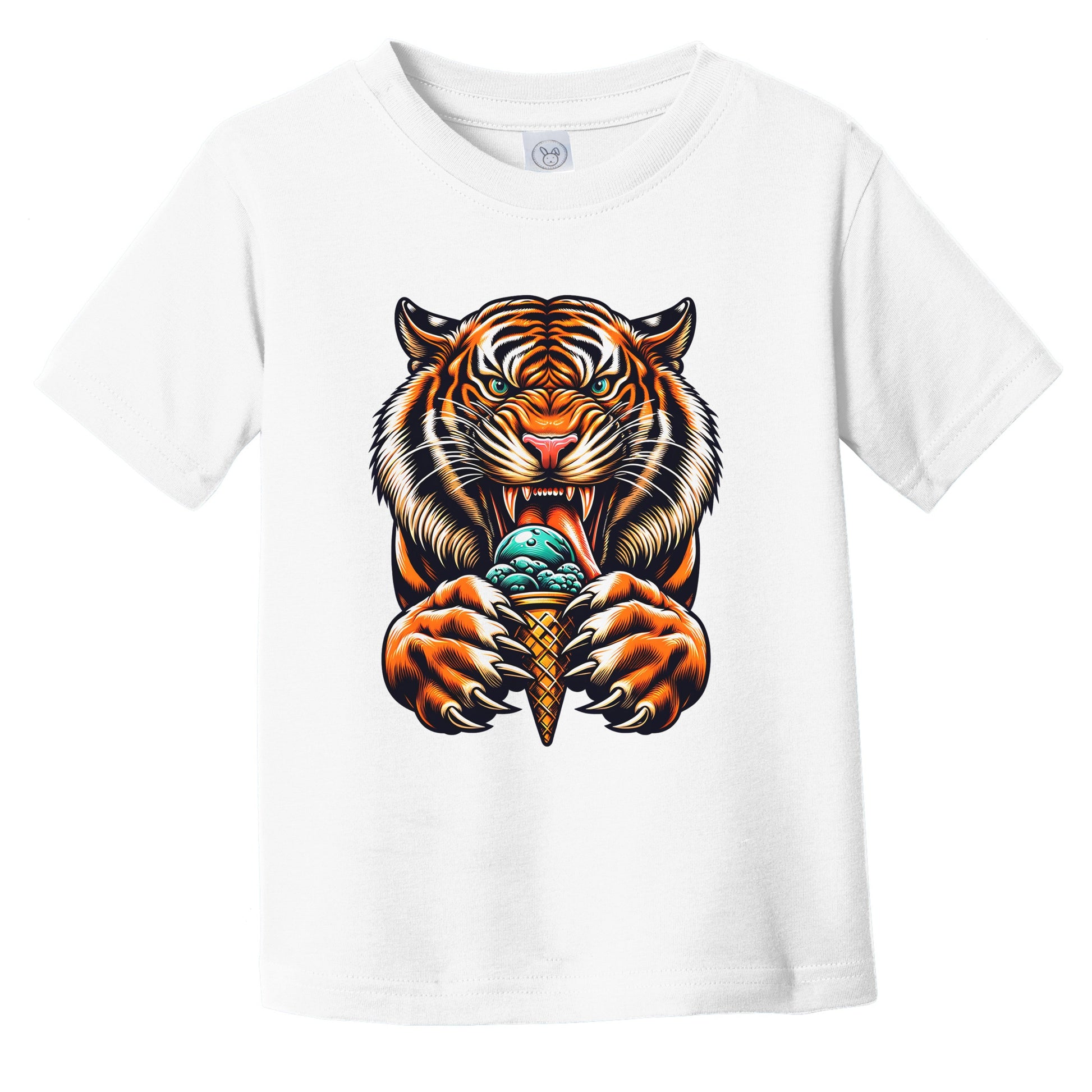 Tiger Eating Ice Cream Funny Cartoon Summer Infant Toddler T-Shirt