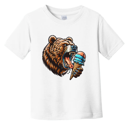 Grizzly Bear Eating Ice Cream Funny Cartoon Summer Infant Toddler T-Shirt