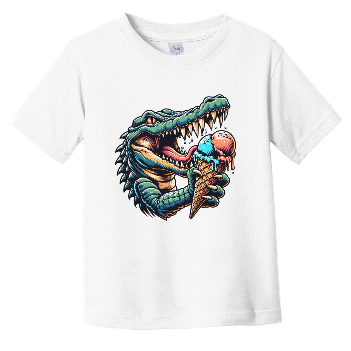 Alligator Eating Ice Cream Funny Cartoon Summer Infant Toddler T-Shirt