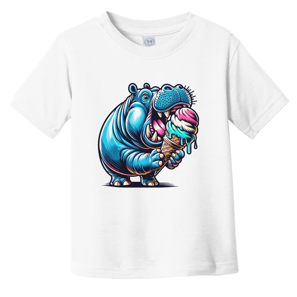 Hippopotamus Eating Ice Cream Funny Cartoon Summer Hippo Infant Toddler T-Shirt