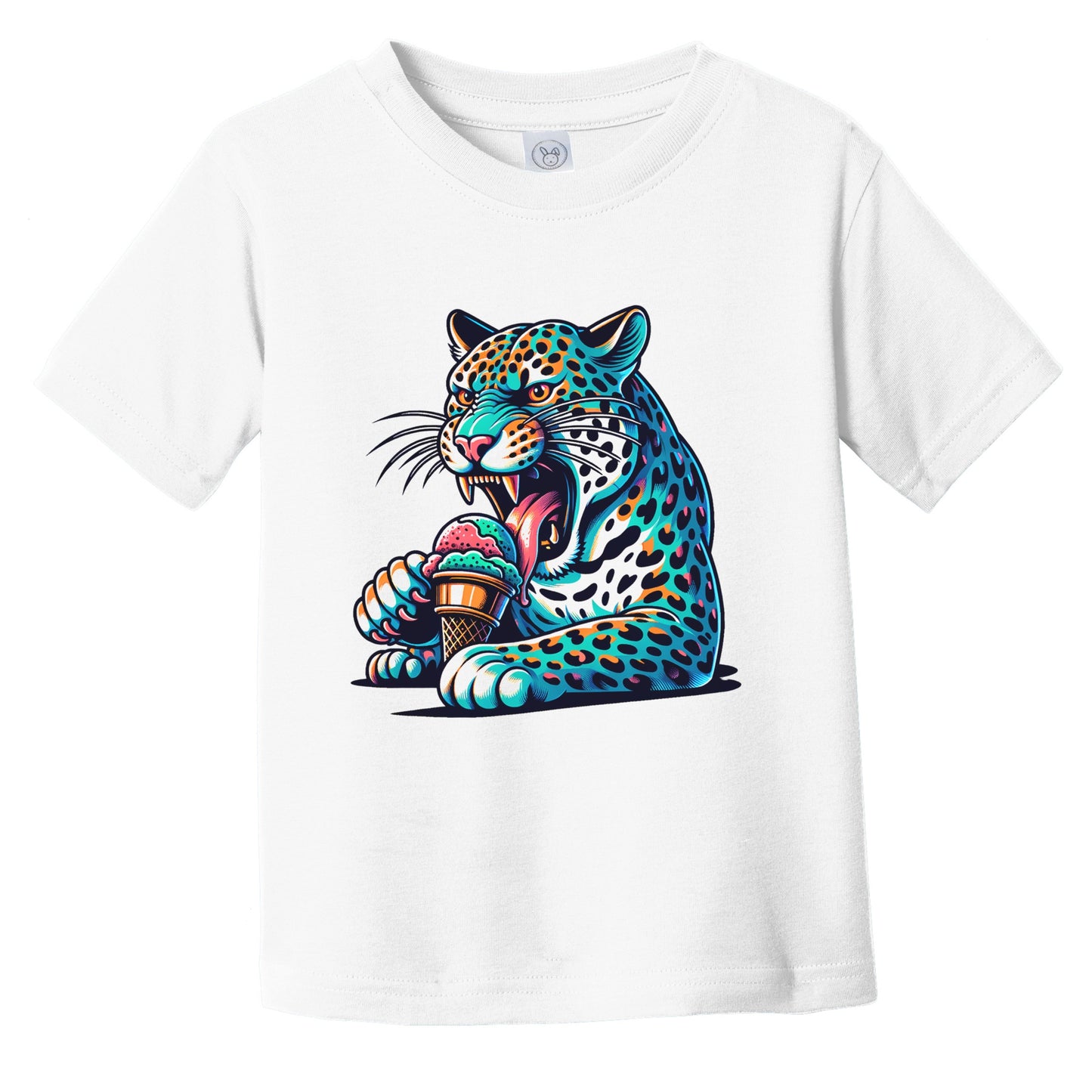 Leopard Eating Ice Cream Funny Cartoon Summer Infant Toddler T-Shirt