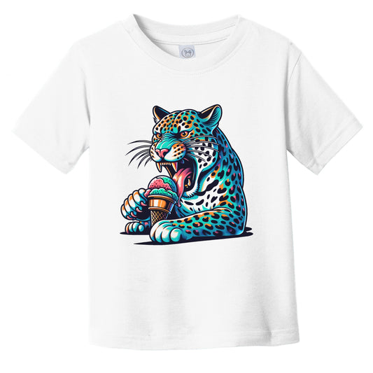 Leopard Eating Ice Cream Funny Cartoon Summer Infant Toddler T-Shirt