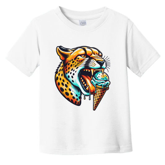 Cheetah Eating Ice Cream Funny Cartoon Summer Infant Toddler T-Shirt