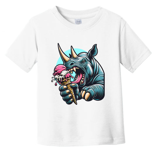 Rhinoceros Eating Ice Cream Funny Cartoon Summer Rhino Infant Toddler T-Shirt