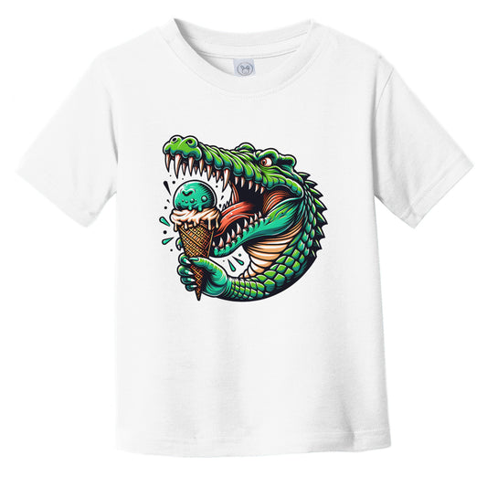 Crocodile Eating Ice Cream Funny Cartoon Summer Infant Toddler T-Shirt
