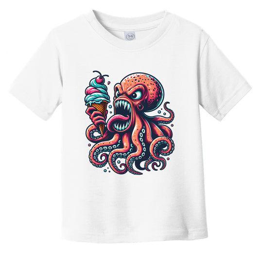 Octopus Eating Ice Cream Funny Cartoon Summer Infant Toddler T-Shirt