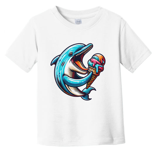 Dolphin Eating Ice Cream Funny Cartoon Summer Infant Toddler T-Shirt