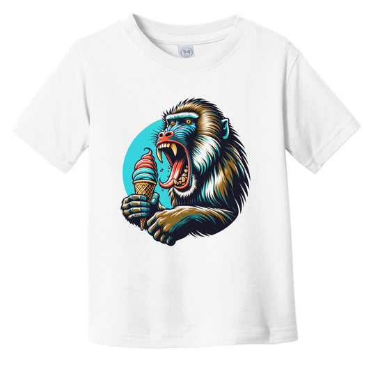 Baboon Eating Ice Cream Funny Cartoon Summer Monkey Infant Toddler T-Shirt