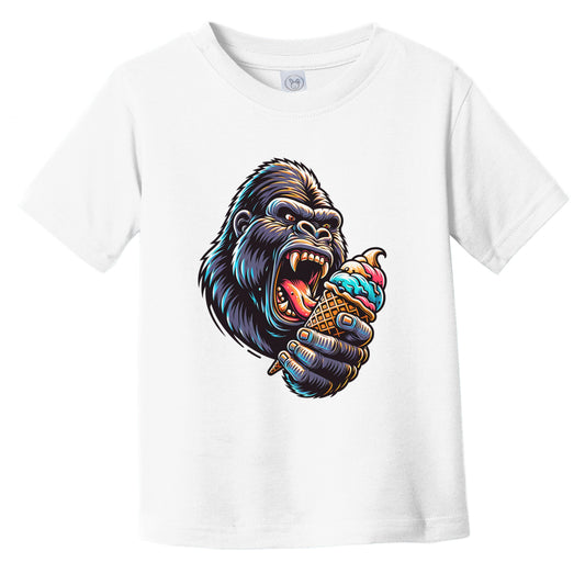 Gorilla Eating Ice Cream Funny Cartoon Summer Ape Infant Toddler T-Shirt