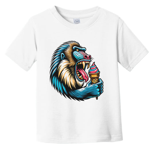 Mandrill Eating Ice Cream Funny Cartoon Summer Baboon Infant Toddler T-Shirt