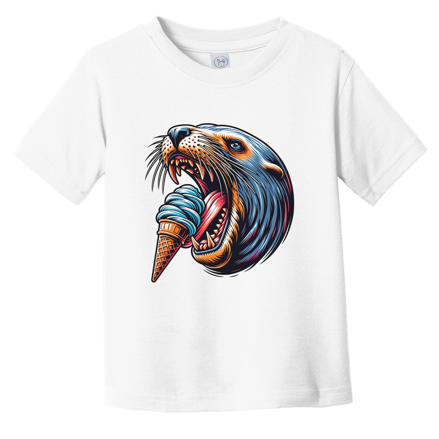 Sea Lion Eating Ice Cream Funny Cartoon Summer Infant Toddler T-Shirt