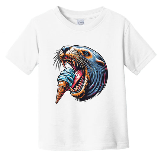 Sea Lion Eating Ice Cream Funny Cartoon Summer Infant Toddler T-Shirt