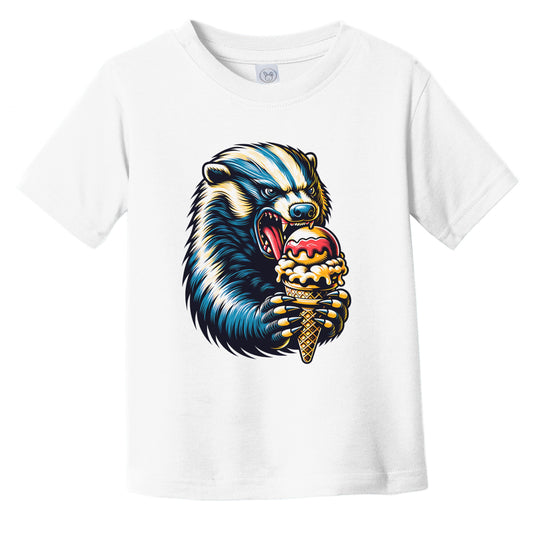 Honey Badger Eating Ice Cream Funny Cartoon Summer Infant Toddler T-Shirt