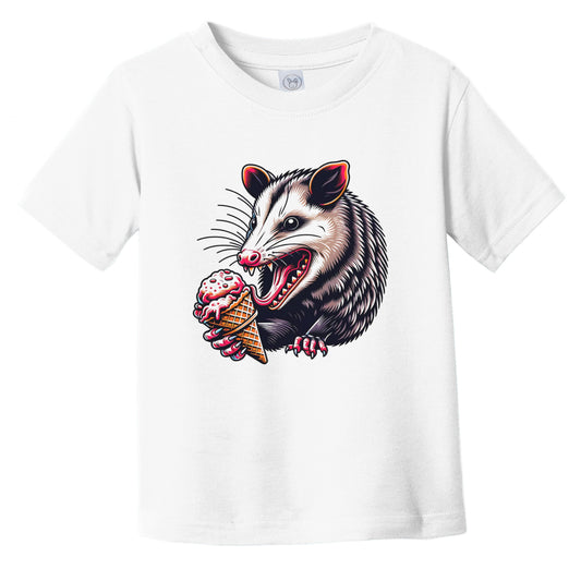 Opossum Eating Ice Cream Funny Cartoon Summer Infant Toddler T-Shirt