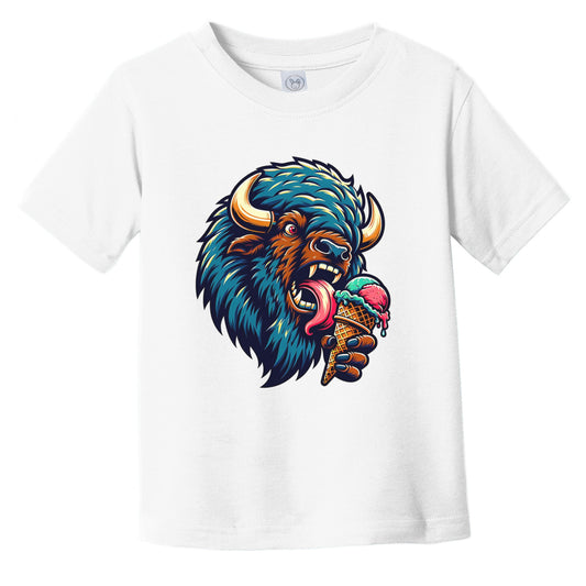 Bison Eating Ice Cream Funny Cartoon Summer Buffalo Infant Toddler T-Shirt