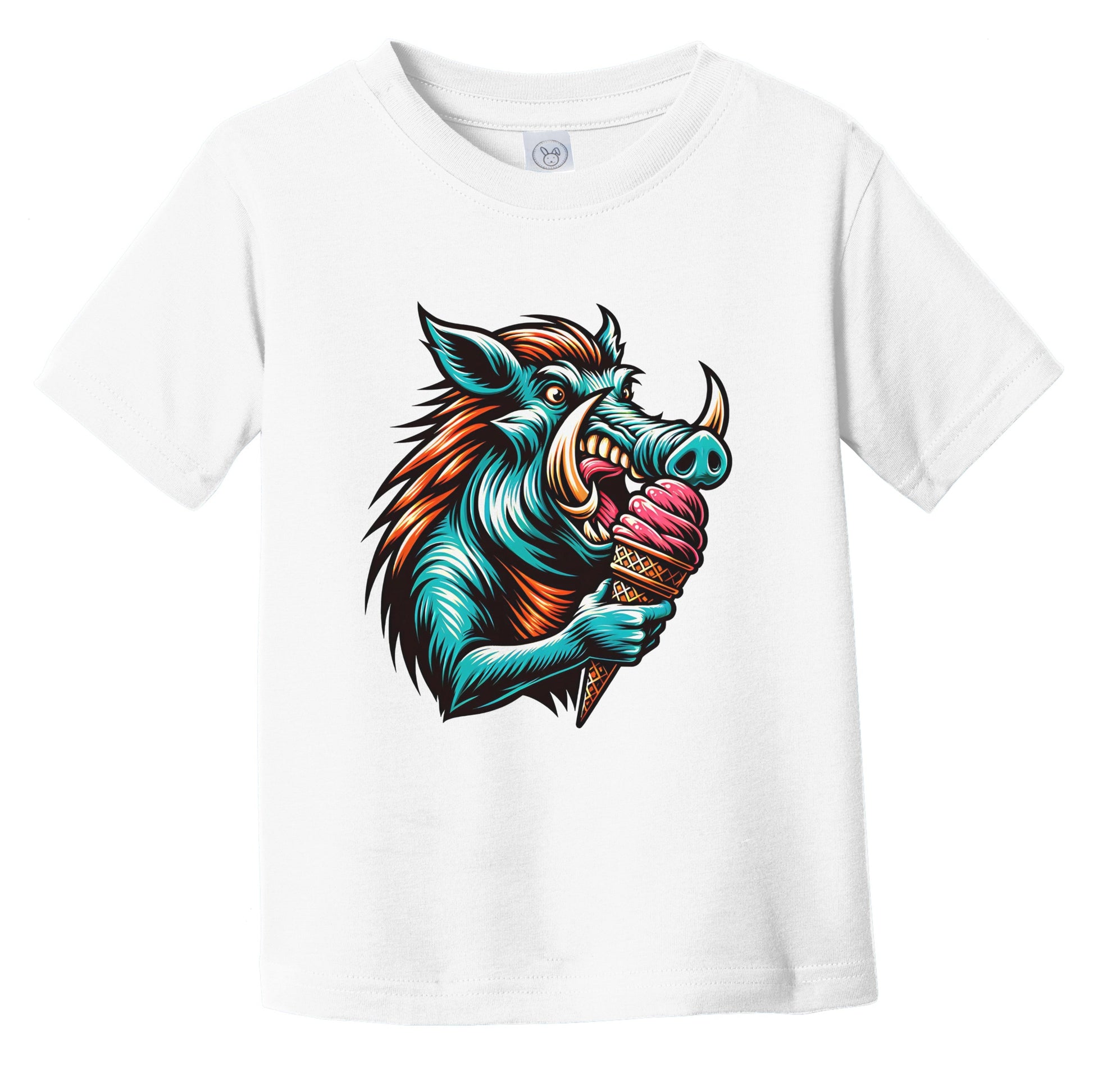 Warthog Eating Ice Cream Funny Cartoon Summer Wild Hog Infant Toddler T-Shirt