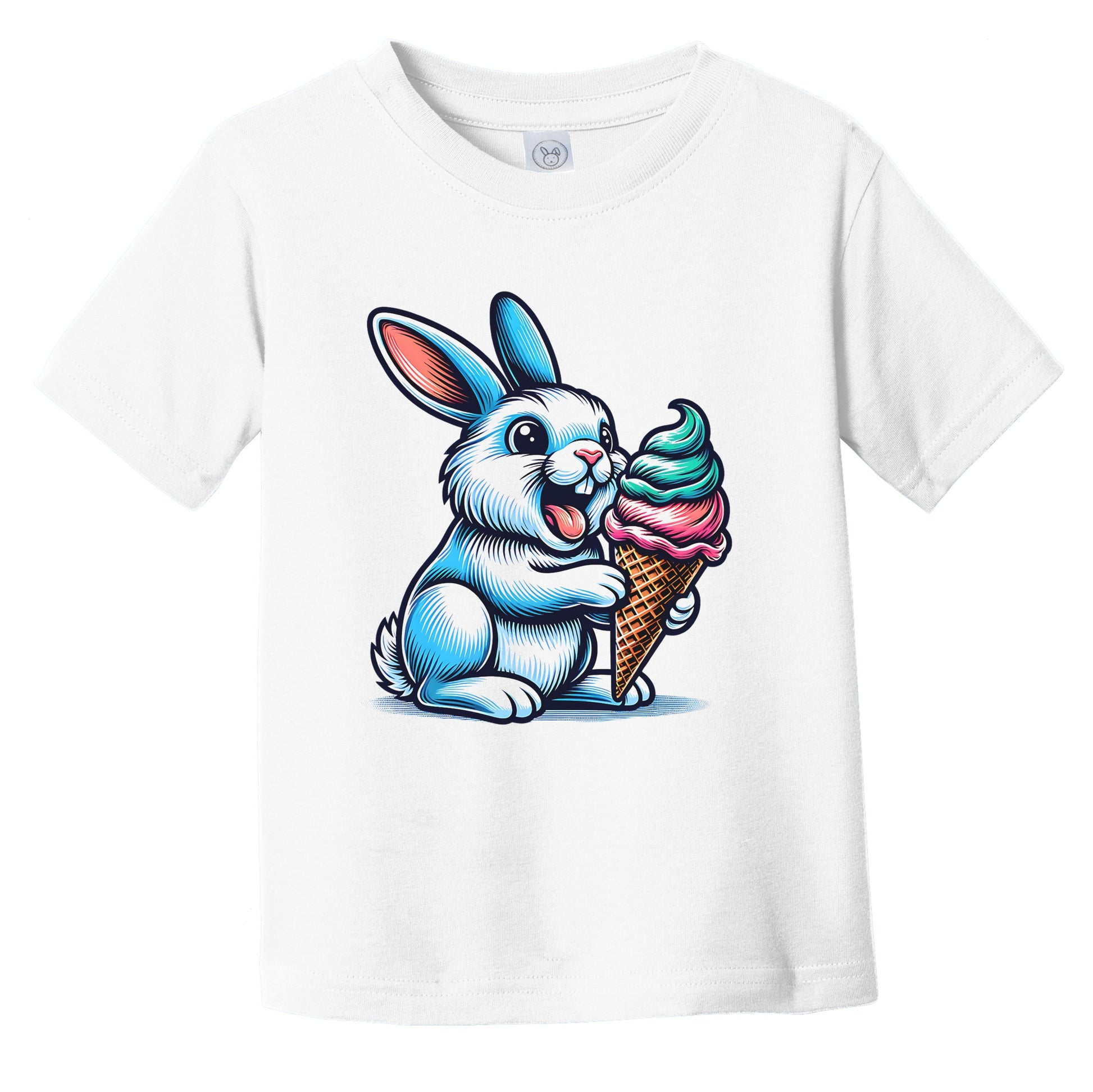 Rabbit Eating Ice Cream Funny Cartoon Summer Bunny Infant Toddler T-Shirt