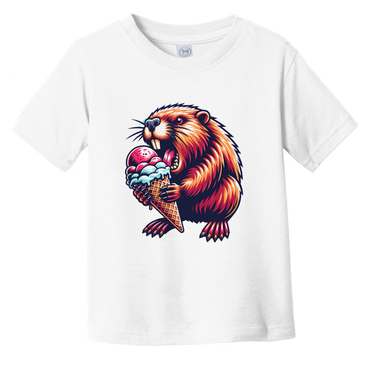 Beaver Eating Ice Cream Funny Cartoon Summer Infant Toddler T-Shirt