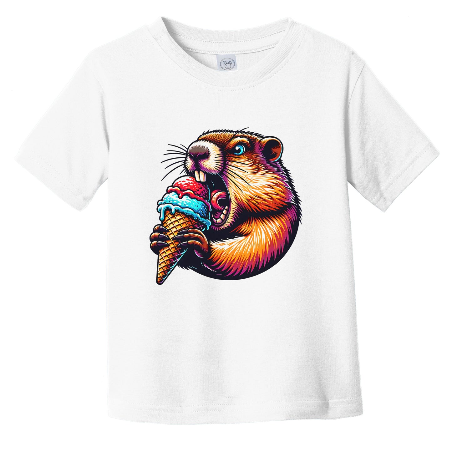 Groundhog Eating Ice Cream Funny Cartoon Summer Infant Toddler T-Shirt