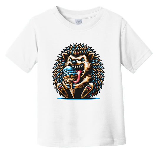 Hedgehog Eating Ice Cream Funny Cartoon Summer Infant Toddler T-Shirt