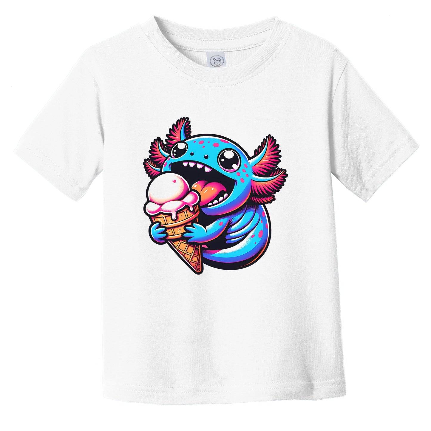 Blue Axolotl Eating Ice Cream Funny Cartoon Summer Infant Toddler T-Shirt