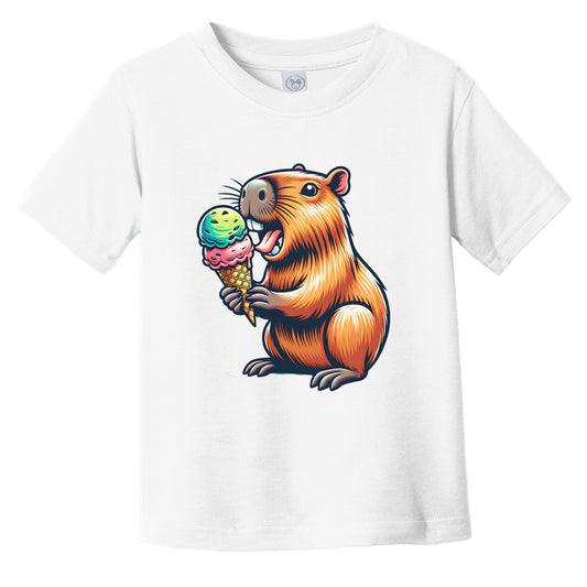Capybara Eating Ice Cream Funny Cartoon Summer Infant Toddler T-Shirt