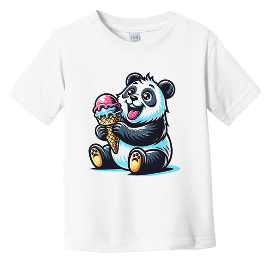 Panda Eating Ice Cream Funny Cartoon Summer Infant Toddler T-Shirt