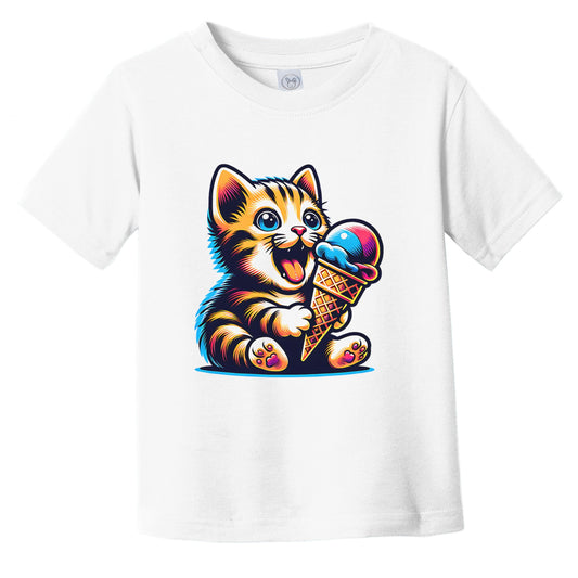 Kitten Eating Ice Cream Funny Cartoon Summer Cat Infant Toddler T-Shirt