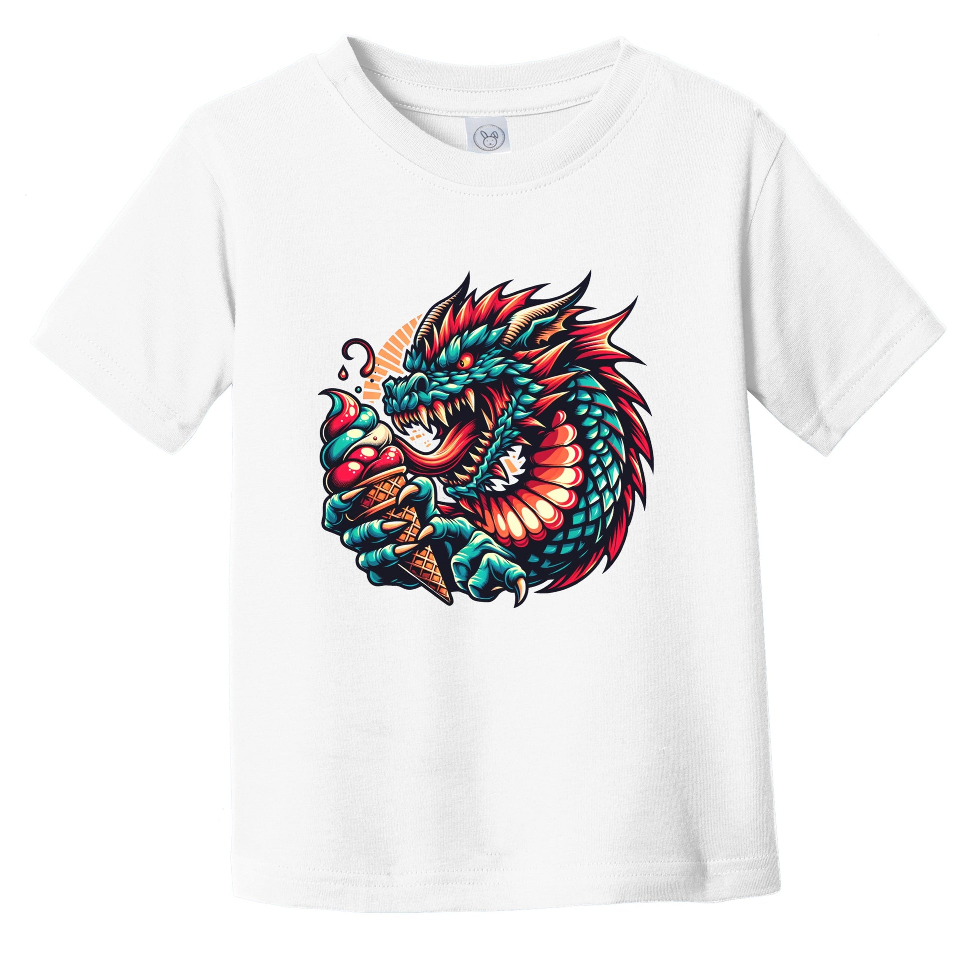 Dragon Eating Ice Cream Funny Cartoon Summer Infant Toddler T-Shirt