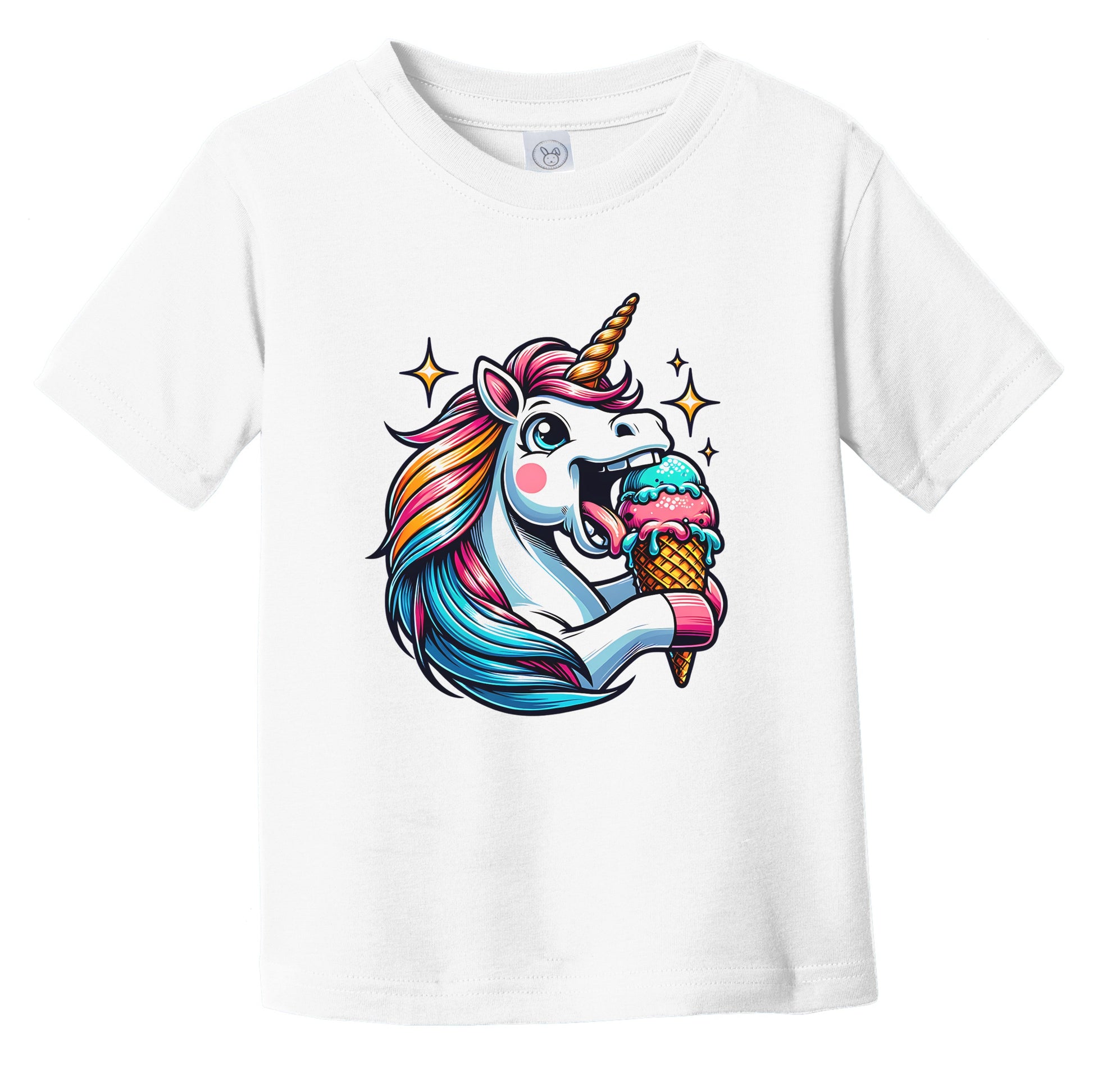 Unicorn Eating Ice Cream Funny Cartoon Summer Infant Toddler T-Shirt