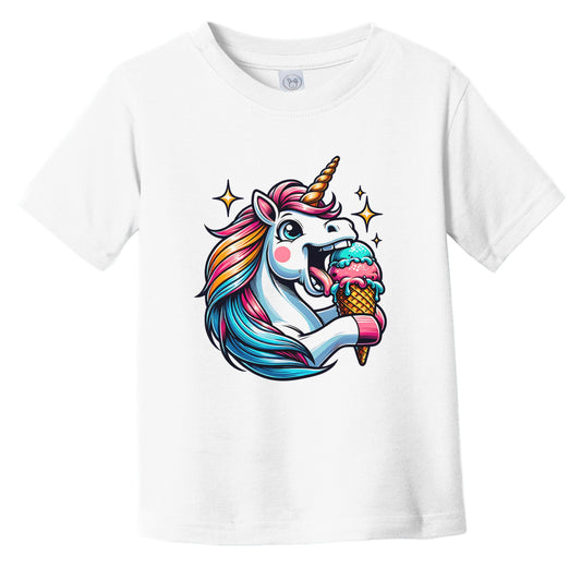 Unicorn Eating Ice Cream Funny Cartoon Summer Infant Toddler T-Shirt