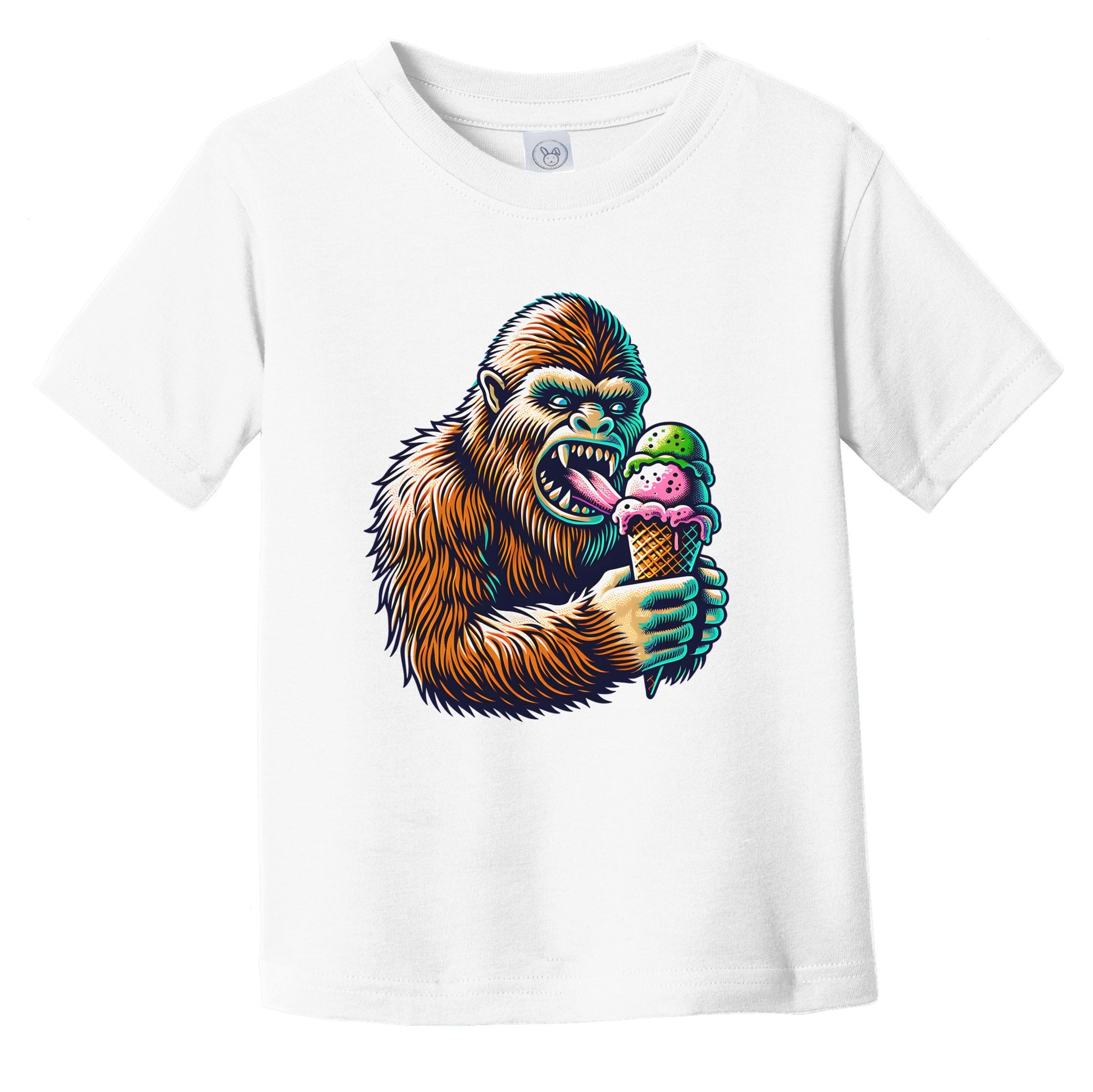 Bigfoot Eating Ice Cream Funny Cartoon Summer Sasquatch Infant Toddler T-Shirt