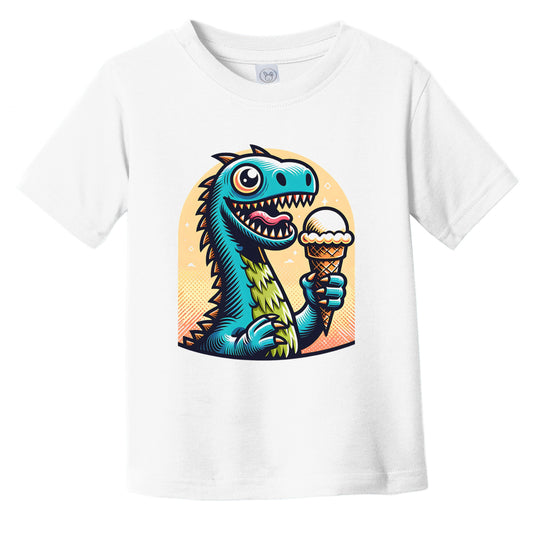 Loch Ness Monster Eating Ice Cream Funny Cartoon Summer Infant Toddler T-Shirt