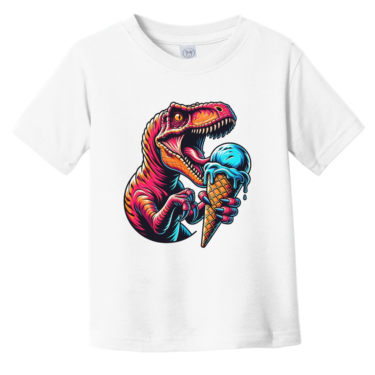 Velociraptor Eating Ice Cream Funny Cartoon Summer Dinosaur Infant Toddler T-Shirt