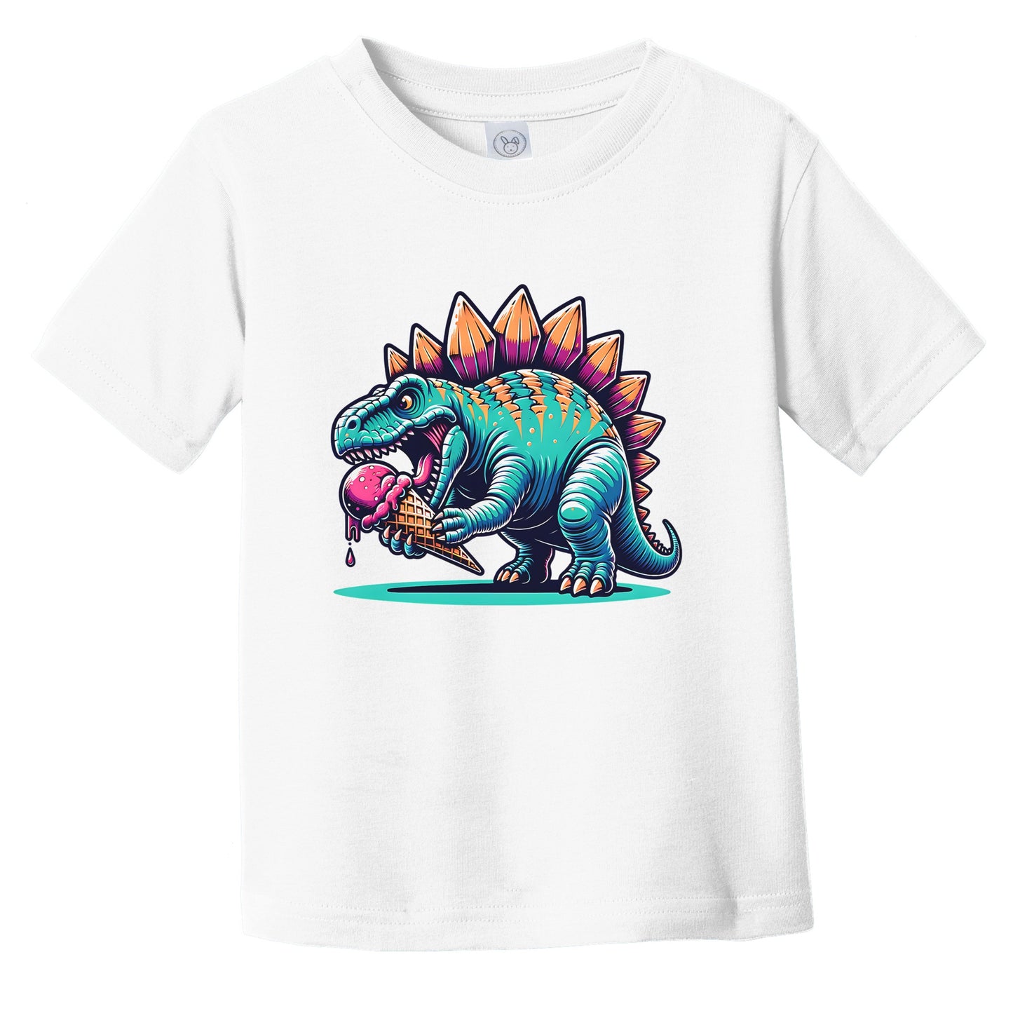 Stegosaurus Eating Ice Cream Funny Cartoon Summer Dinosaur Infant Toddler T-Shirt