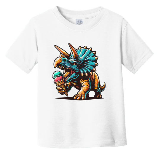 Triceratops Eating Ice Cream Funny Cartoon Summer Dinosaur Infant Toddler T-Shirt