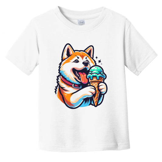 Akita Inu Eating Ice Cream Cone Cute Dog Infant Toddler T-Shirt