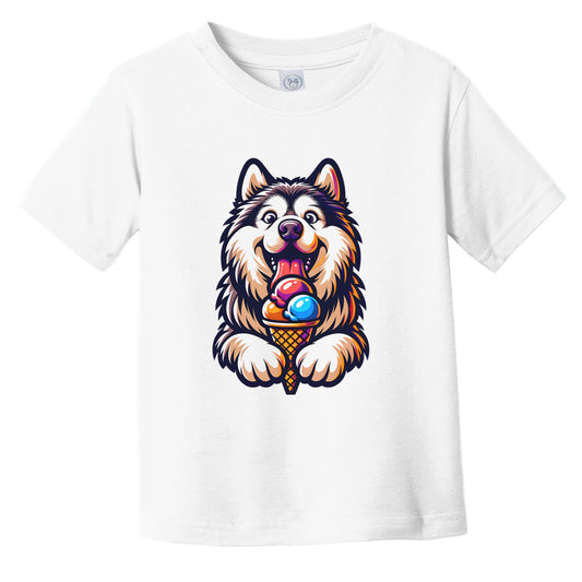 Alaskan Malamute Eating Ice Cream Cone Cute Dog Infant Toddler T-Shirt