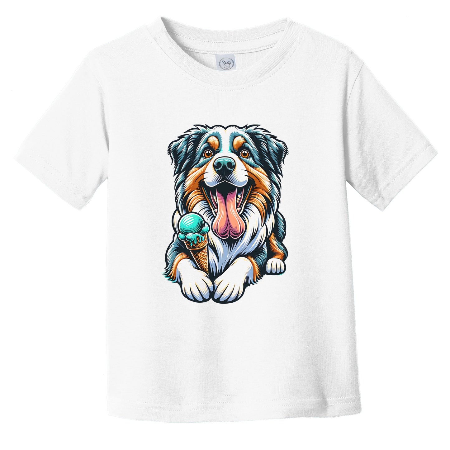 Australian Shepherd Eating Ice Cream Cone Cute Dog Infant Toddler T-Shirt