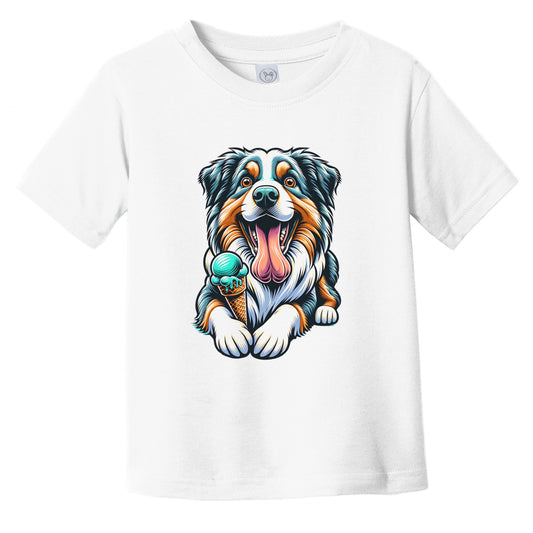 Australian Shepherd Eating Ice Cream Cone Cute Dog Infant Toddler T-Shirt