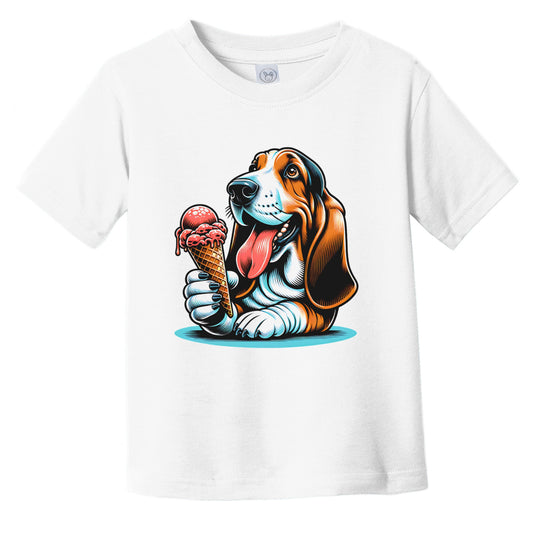 Basset Hound Eating Ice Cream Cone Cute Dog Infant Toddler T-Shirt