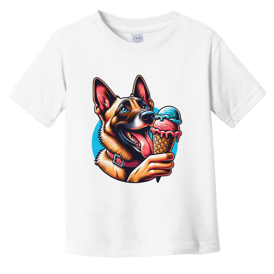 Belgian Malinois Eating Ice Cream Cone Cute Dog Infant Toddler T-Shirt